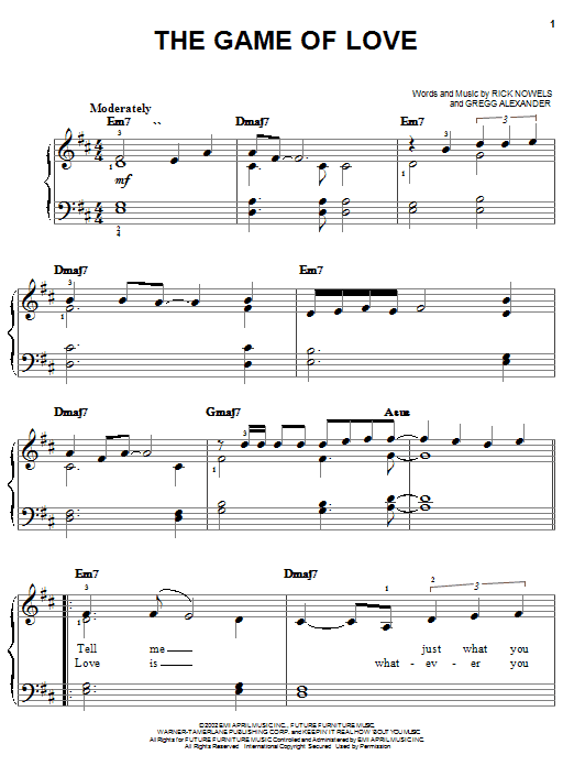 Santana featuring Michelle Branch The Game Of Love Sheet Music Notes & Chords for Easy Piano - Download or Print PDF