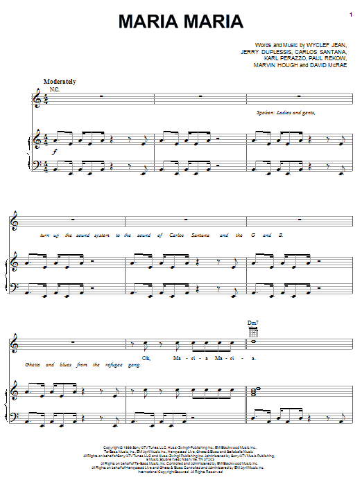 Santana featuring The Product G&B Maria Maria Sheet Music Notes & Chords for Piano, Vocal & Guitar (Right-Hand Melody) - Download or Print PDF