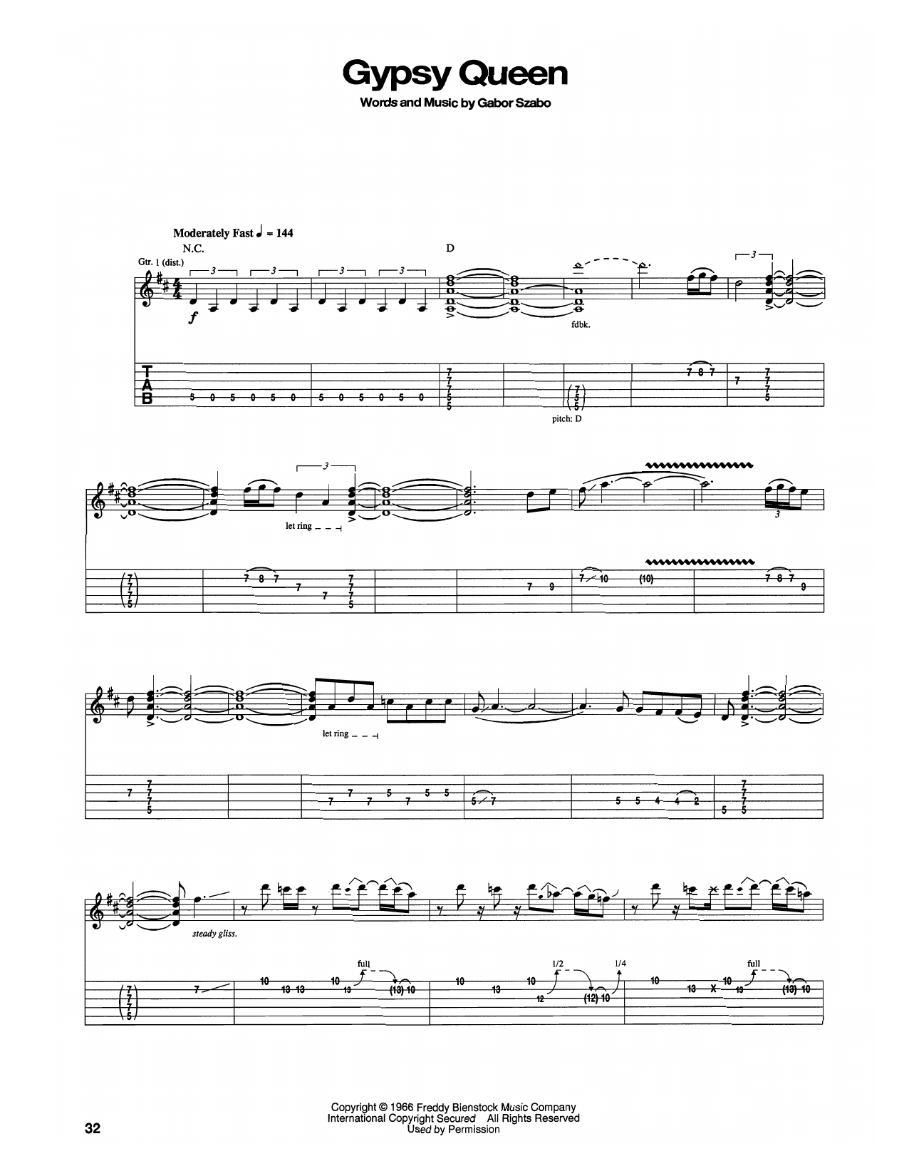 Santana Gypsy Queen Sheet Music Notes & Chords for Guitar Tab - Download or Print PDF