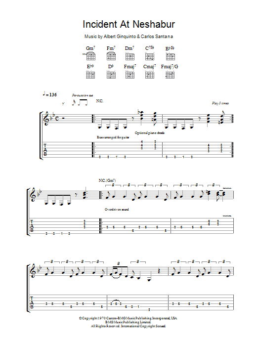 Santana Incident At Neshabur Sheet Music Notes & Chords for Guitar Tab - Download or Print PDF
