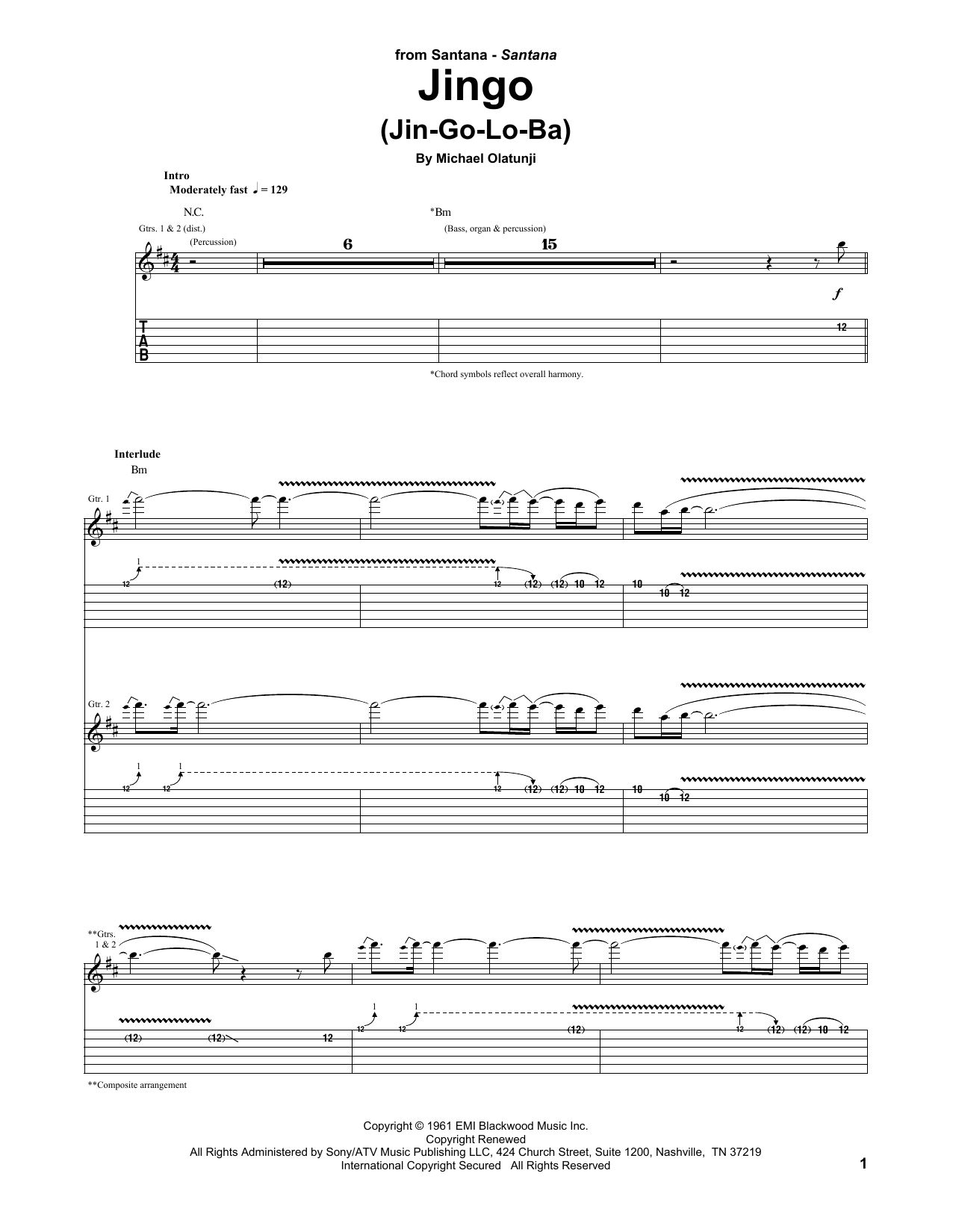 Santana Jingo (Jin-Go-Lo-Ba) Sheet Music Notes & Chords for Guitar Tab - Download or Print PDF