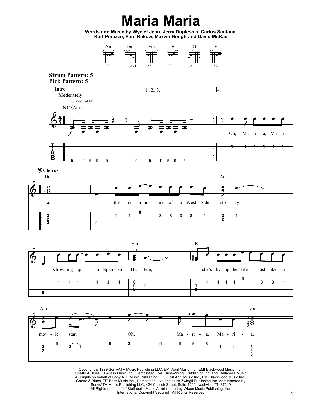 Santana featuring The Product G&B Maria Maria Sheet Music Notes & Chords for Guitar Tab - Download or Print PDF