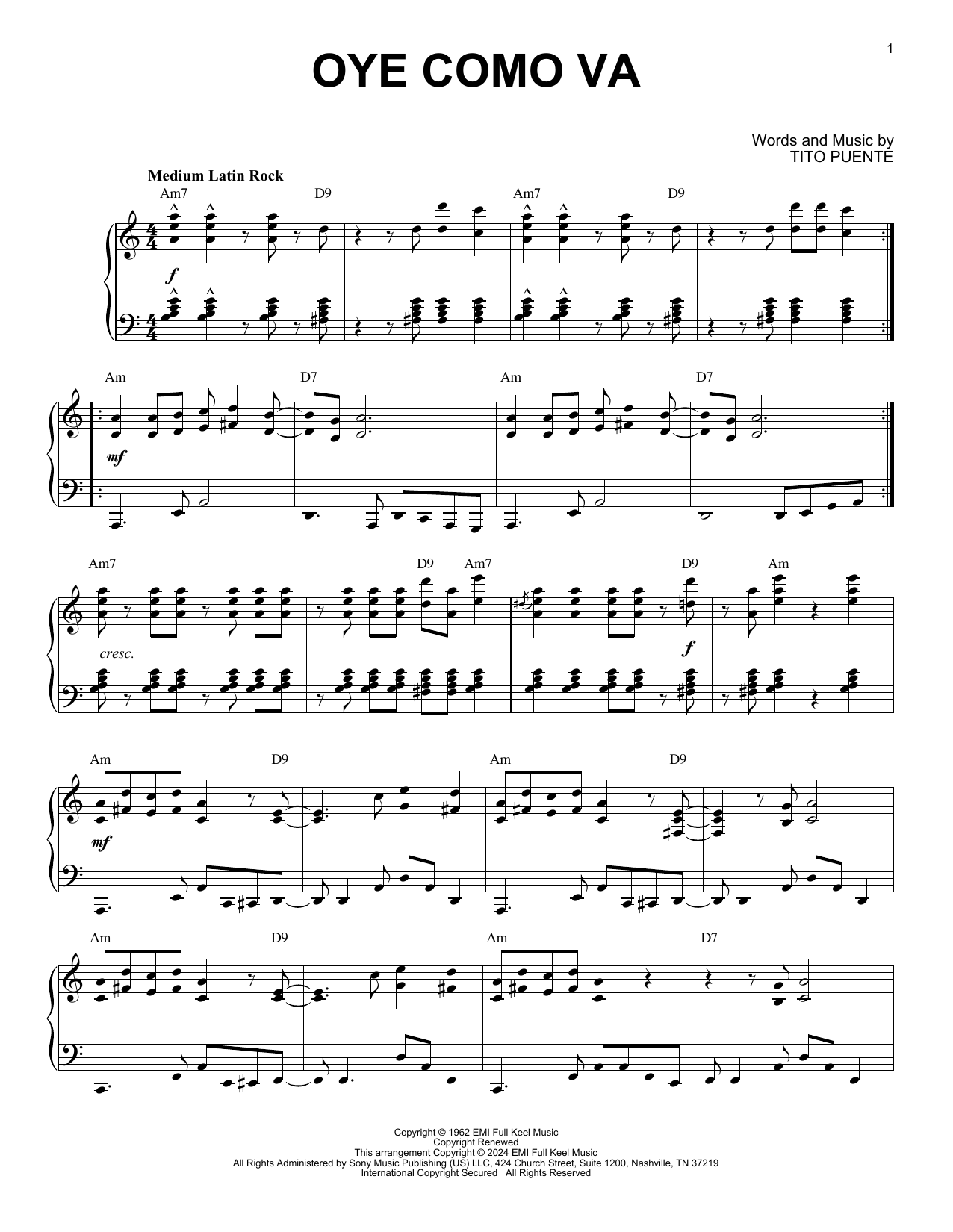 Santana Oye Como Va (arr. Brent Edstrom) Sheet Music Notes & Chords for Piano Solo - Download or Print PDF