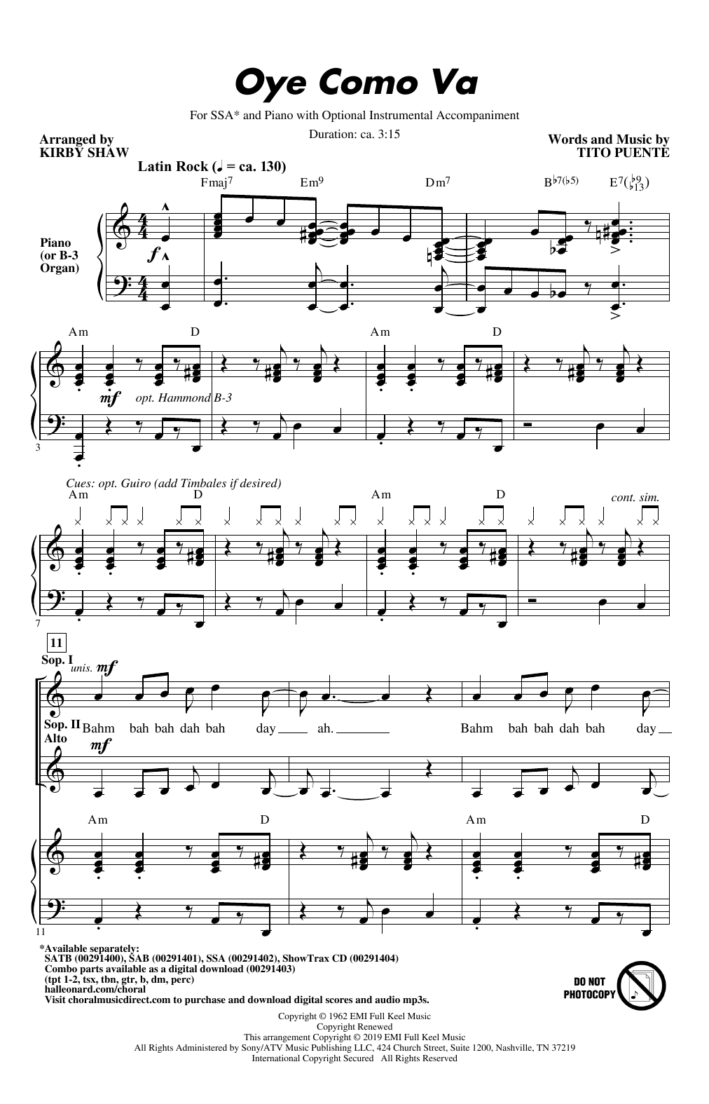 Santana Oye Como Va (arr. Kirby Shaw) Sheet Music Notes & Chords for SAB Choir - Download or Print PDF