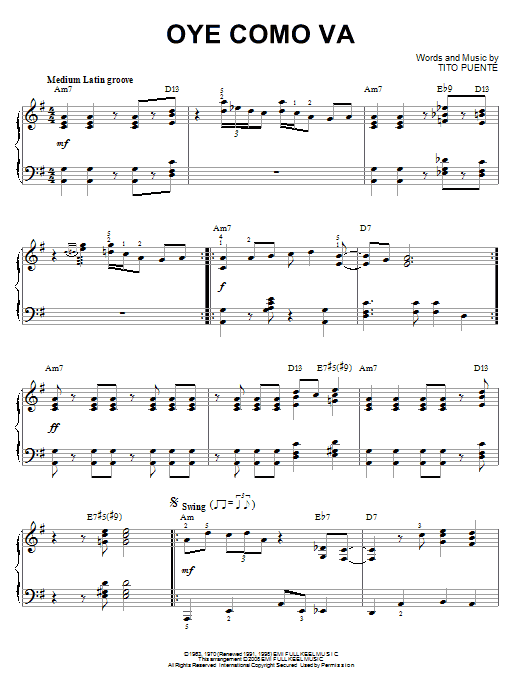 Santana Oye Como Va [Jazz version] (arr. Brent Edstrom) Sheet Music Notes & Chords for Piano - Download or Print PDF
