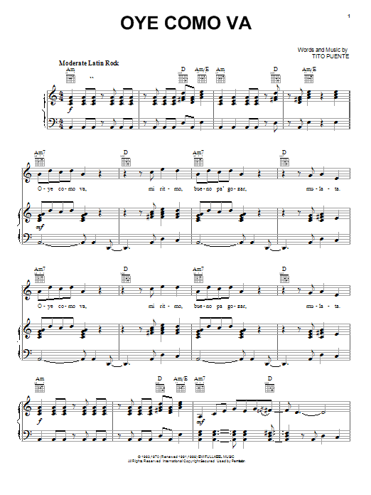 Santana Oye Como Va sheet music notes and chords. Download Printable PDF.