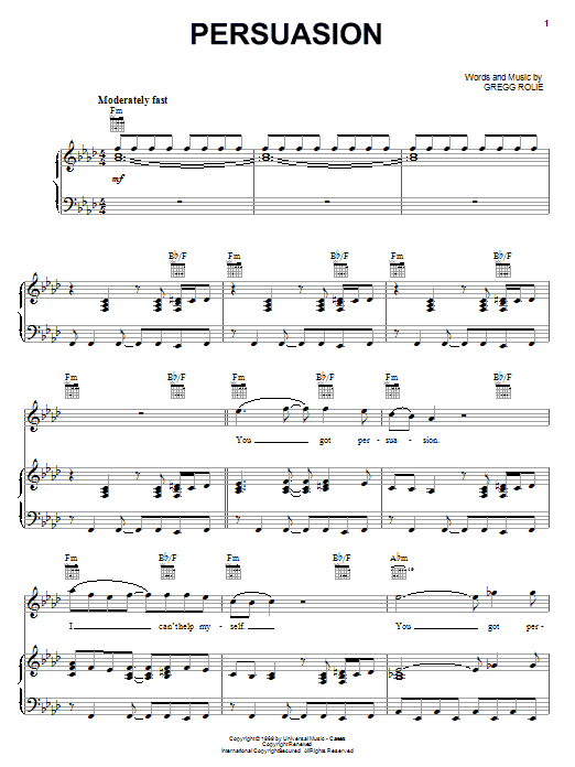 Santana Persuasion Sheet Music Notes & Chords for Piano, Vocal & Guitar (Right-Hand Melody) - Download or Print PDF
