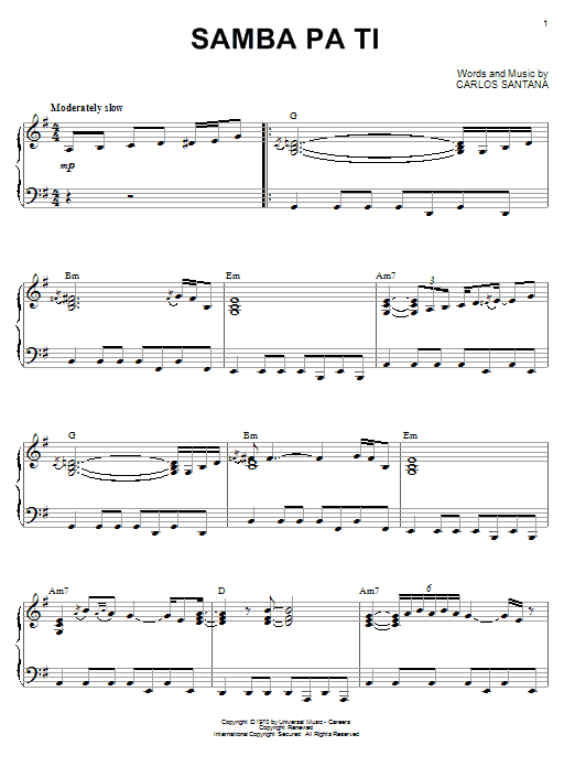 Santana Samba Pa Ti Sheet Music Notes & Chords for Easy Guitar Tab - Download or Print PDF