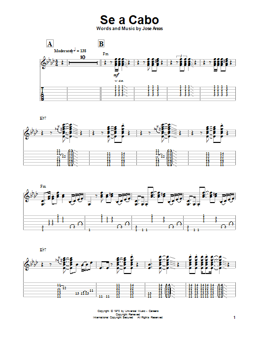 Santana Se A Cabo Sheet Music Notes & Chords for Guitar Tab Play-Along - Download or Print PDF