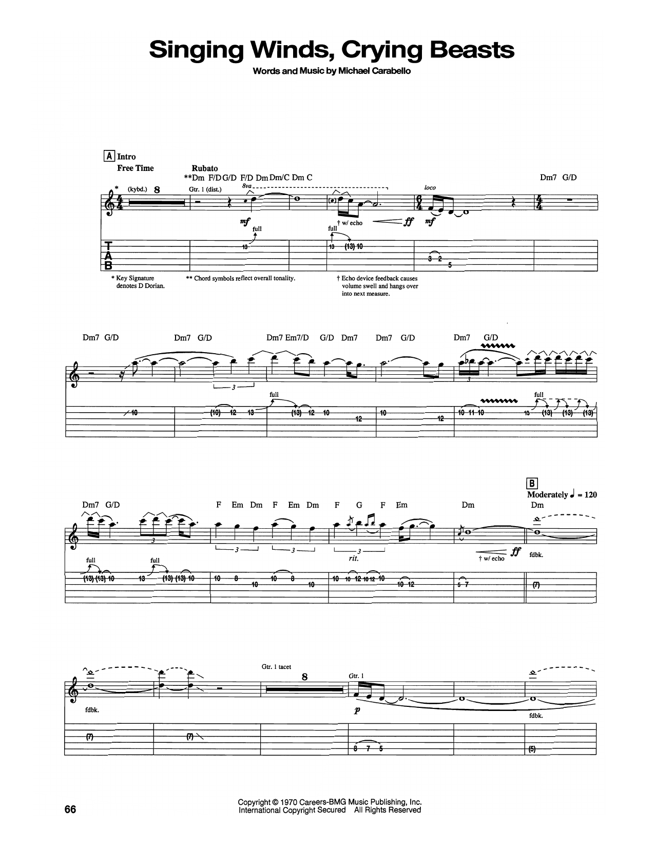 Santana Singing Winds, Crying Beasts Sheet Music Notes & Chords for Guitar Tab - Download or Print PDF