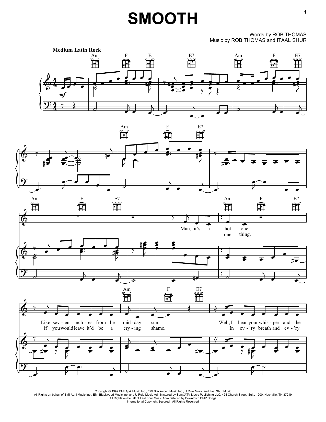 Santana featuring Rob Thomas Smooth Sheet Music Notes & Chords for Violin - Download or Print PDF