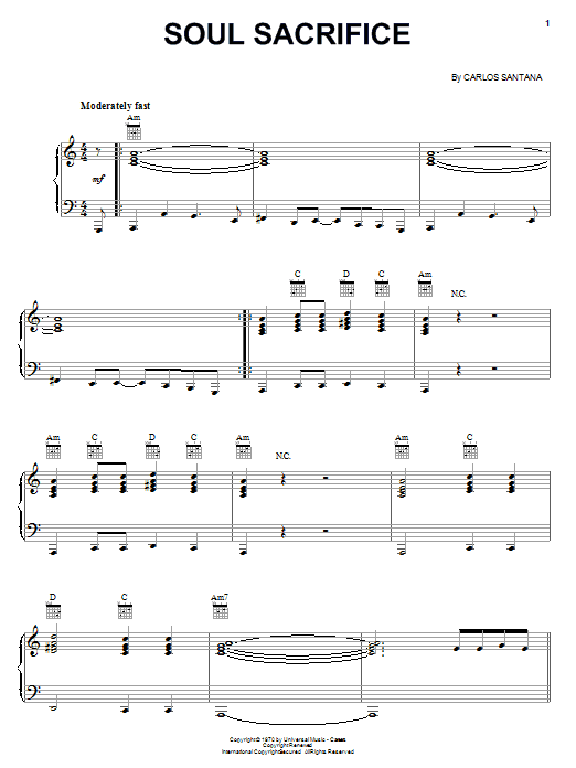 Santana Soul Sacrifice Sheet Music Notes & Chords for Keyboard Transcription - Download or Print PDF