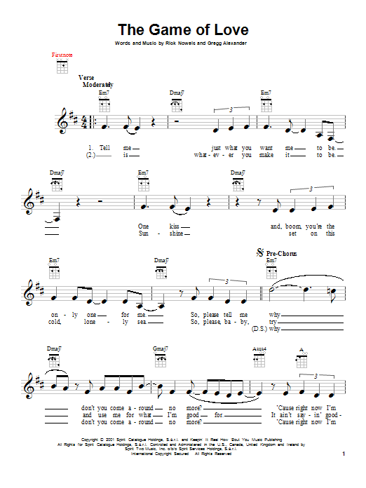 Santana The Game Of Love (feat. Michelle Branch) Sheet Music Notes & Chords for Ukulele - Download or Print PDF