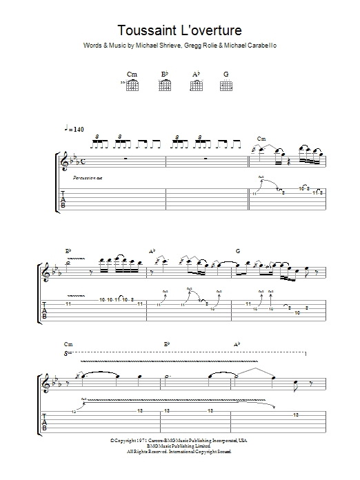 Santana Toussaint L'Overture Sheet Music Notes & Chords for Guitar Tab - Download or Print PDF