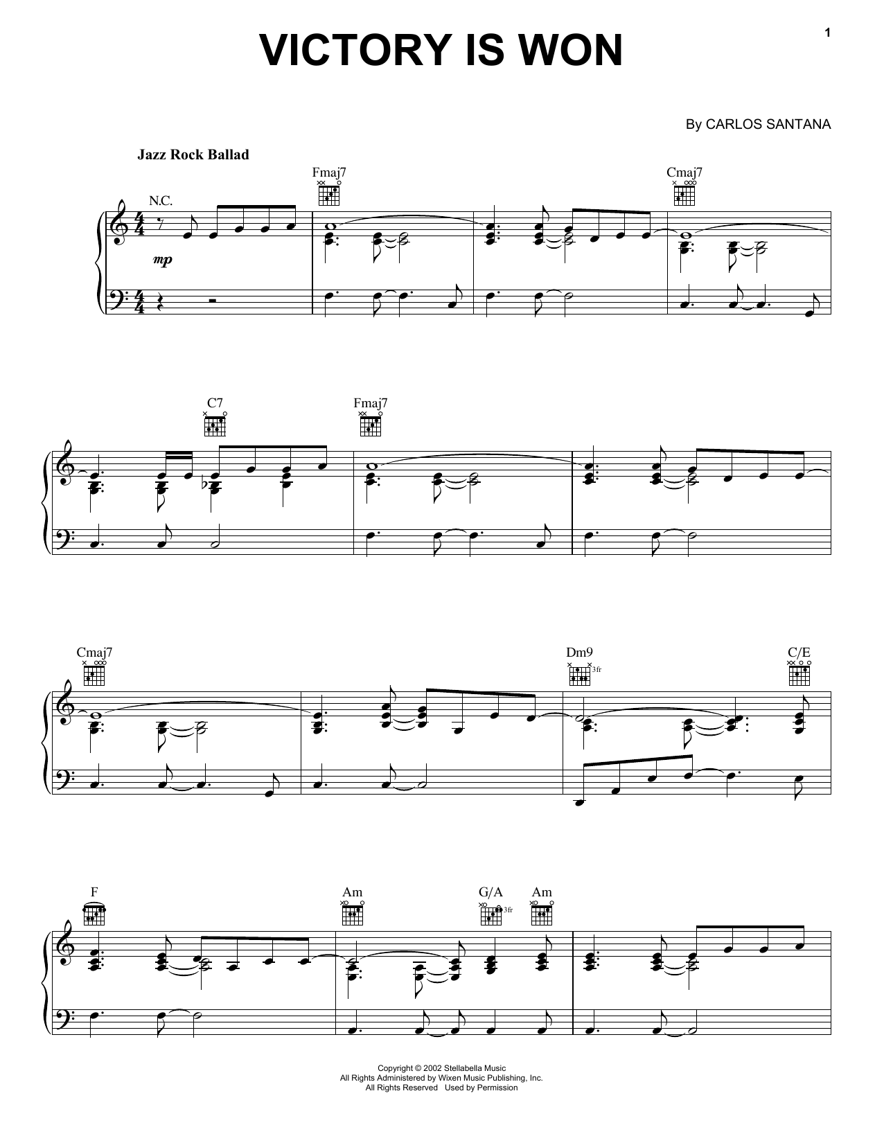 Santana Victory Is Won Sheet Music Notes & Chords for Piano - Download or Print PDF