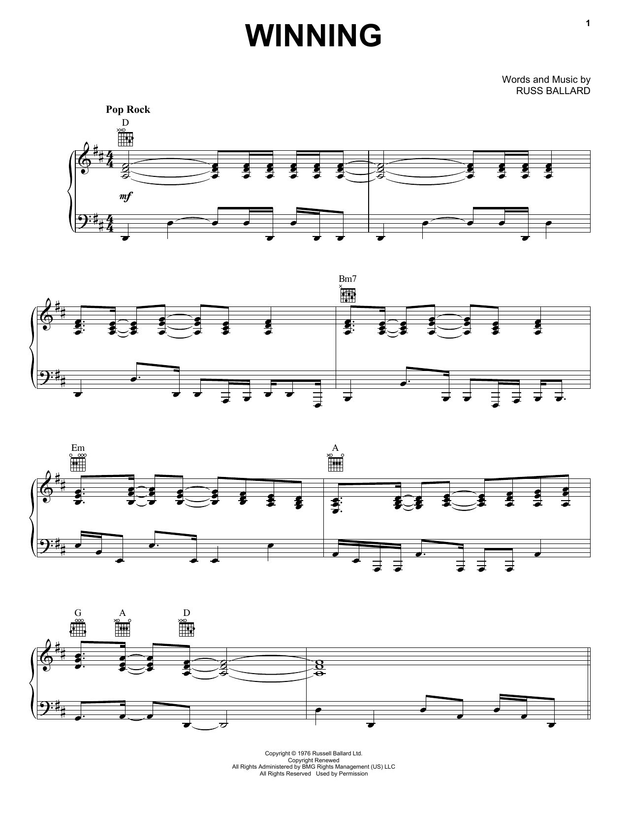 Santana Winning Sheet Music Notes & Chords for Piano, Vocal & Guitar (Right-Hand Melody) - Download or Print PDF