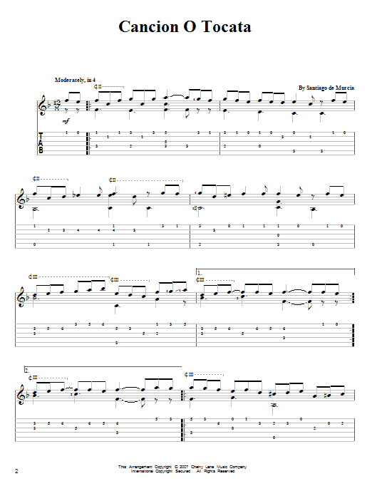 Santiago de Murcia Cancion O Tocata Sheet Music Notes & Chords for Guitar Tab - Download or Print PDF