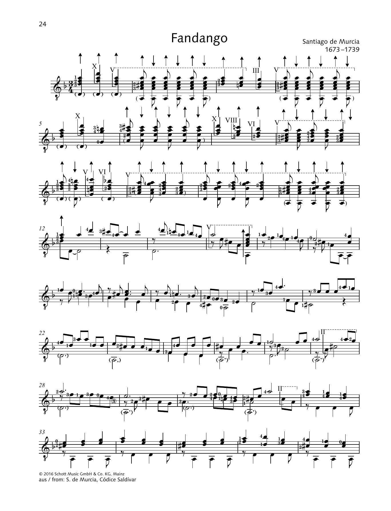 Santiago de Murcia Fandango Sheet Music Notes & Chords for Solo Guitar - Download or Print PDF