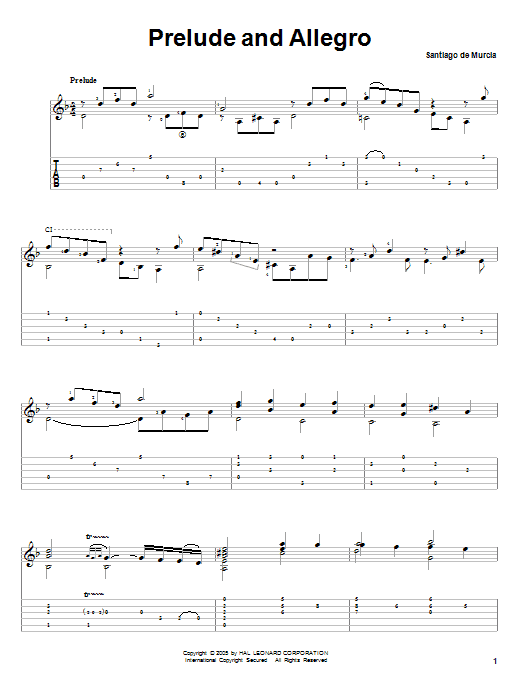 Santiago de Murcia Prelude And Allegro Sheet Music Notes & Chords for Guitar Tab - Download or Print PDF Santiago de Murcia Prelude And Allegro Sheet Music Notes & Chords for Guitar Tab - Download or Print PDF