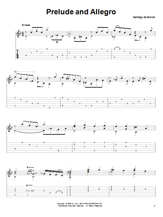 Santiago de Murcia Prelude And Allegro Sheet Music Notes & Chords for Guitar Tab - Download or Print PDF