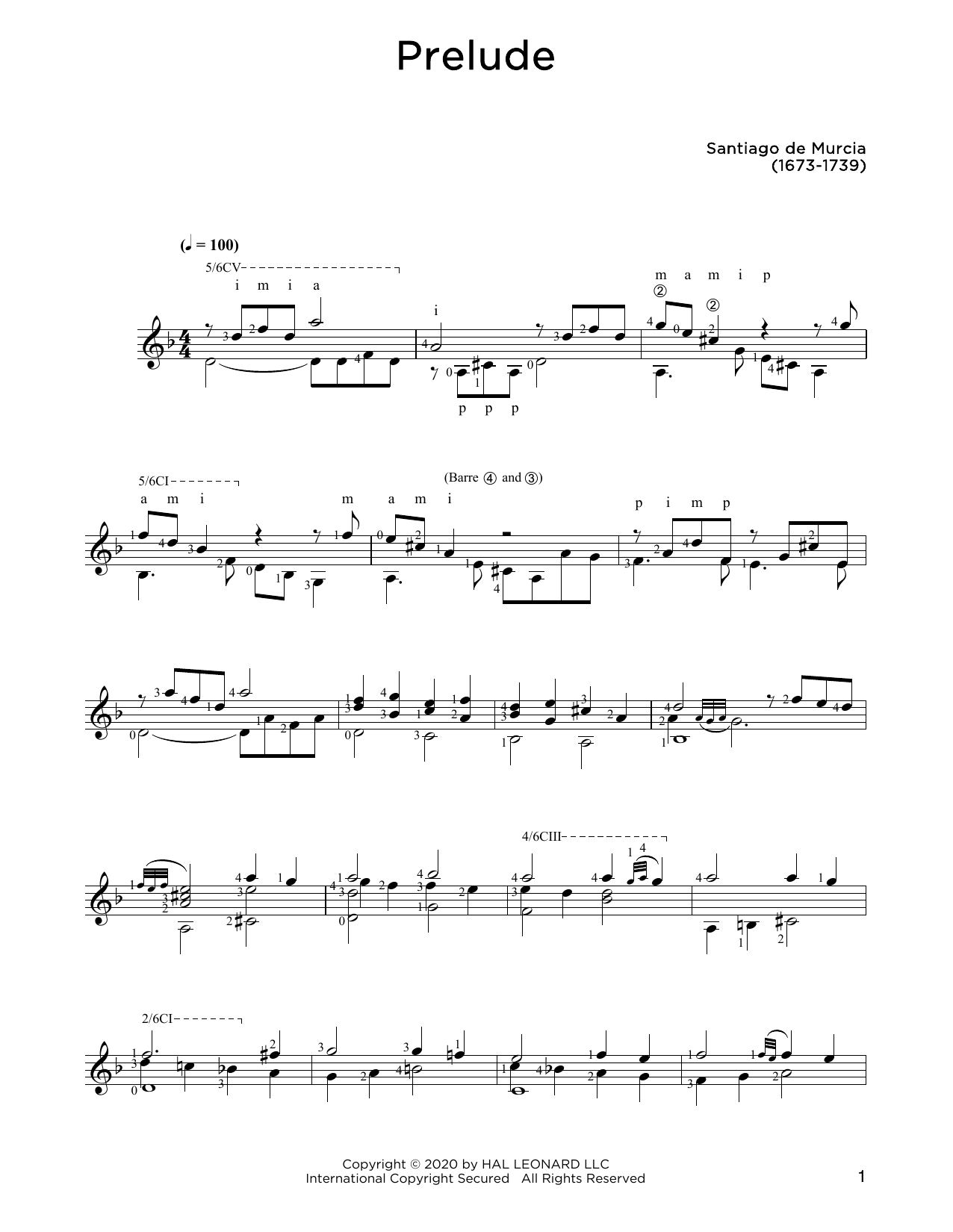 Santiago de Murcia Prelude Sheet Music Notes & Chords for Solo Guitar - Download or Print PDF