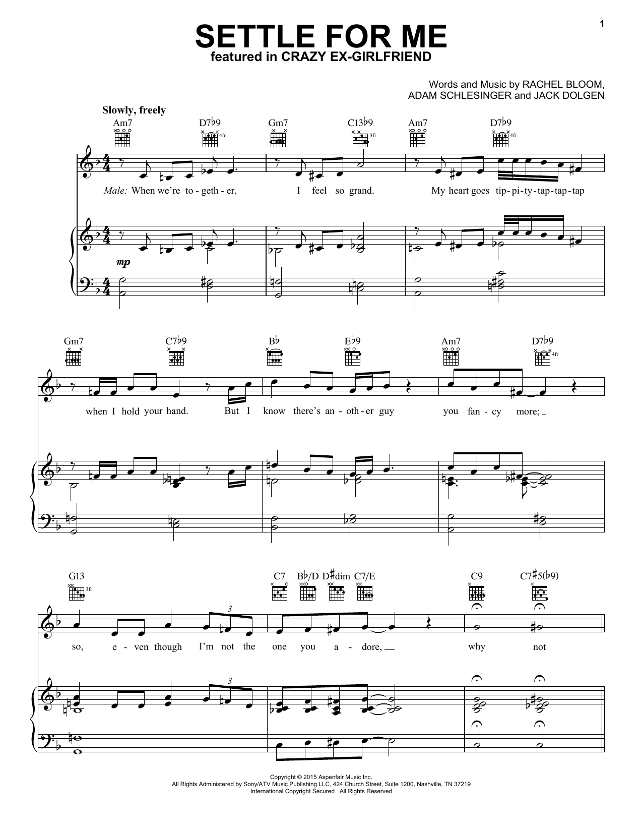 Santino Fontana Settle For Me Sheet Music Notes & Chords for Piano, Vocal & Guitar (Right-Hand Melody) - Download or Print PDF