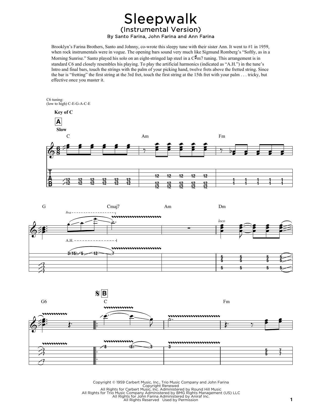 Santo & Johnny Sleepwalk (Instrumental Version) (arr. Fred Sokolow) Sheet Music Notes & Chords for Dobro - Download or Print PDF