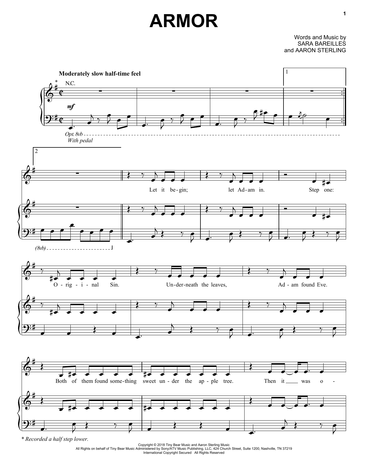 Sara Bareilles Armor Sheet Music Notes & Chords for Piano, Vocal & Guitar (Right-Hand Melody) - Download or Print PDF