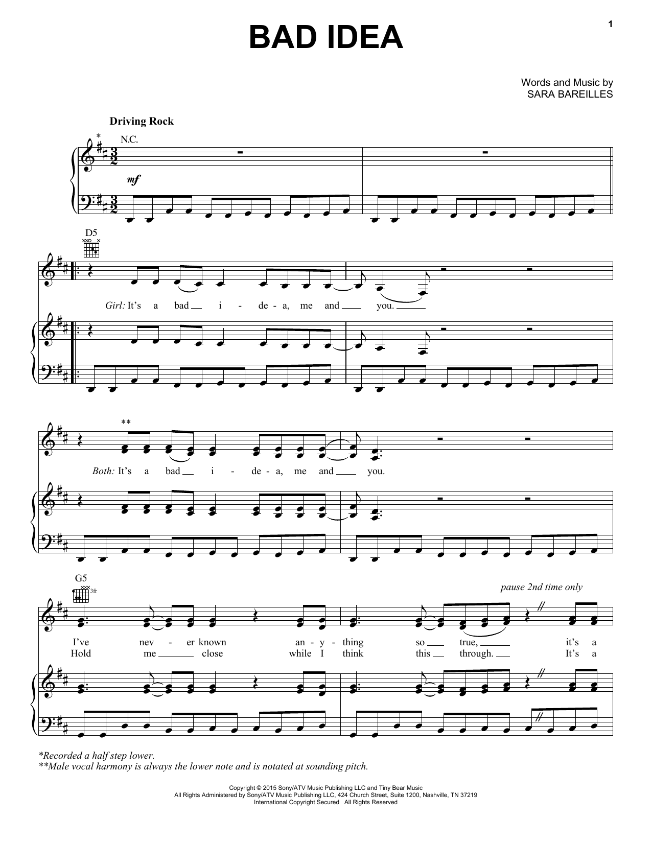 Sara Bareilles Bad Idea (from Waitress The Musical) Sheet Music Notes & Chords for Easy Piano - Download or Print PDF