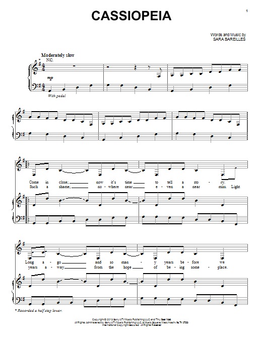 Sara Bareilles Cassiopeia Sheet Music Notes & Chords for Piano, Vocal & Guitar (Right-Hand Melody) - Download or Print PDF