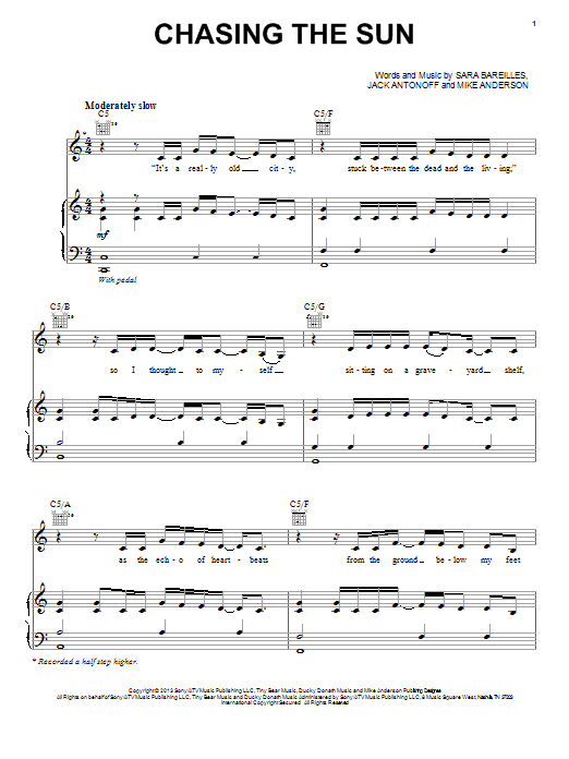 Sara Bareilles Chasing The Sun Sheet Music Notes & Chords for Piano, Vocal & Guitar (Right-Hand Melody) - Download or Print PDF