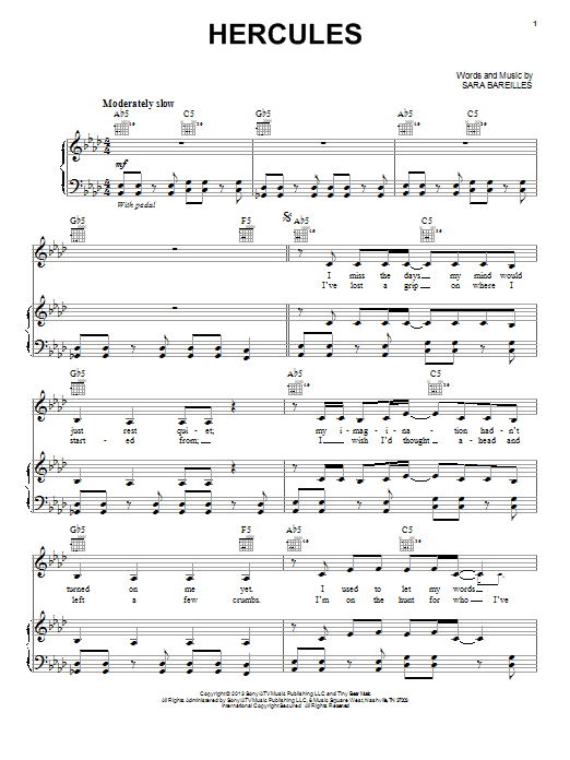 Sara Bareilles Hercules Sheet Music Notes & Chords for Piano, Vocal & Guitar (Right-Hand Melody) - Download or Print PDF