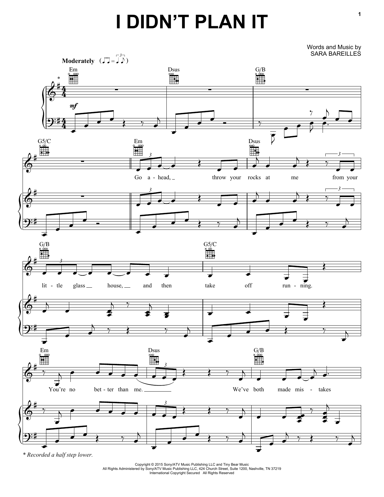 Sara Bareilles I Didn't Plan It (from Waitress The Musical) Sheet Music Notes & Chords for Piano, Vocal & Guitar (Right-Hand Melody) - Download or Print PDF