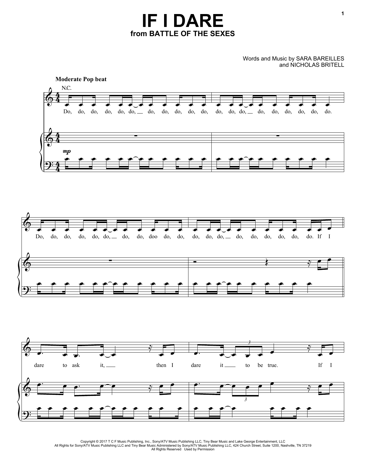 Sara Bareilles If I Dare Sheet Music Notes & Chords for Piano, Vocal & Guitar (Right-Hand Melody) - Download or Print PDF