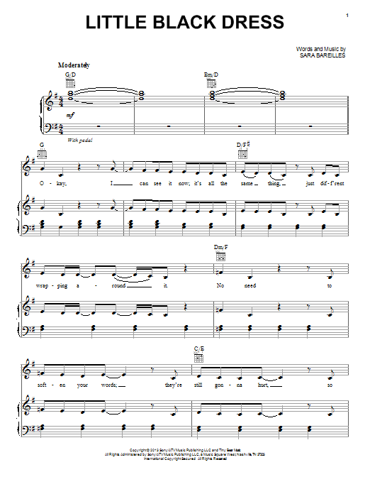 Sara Bareilles Little Black Dress Sheet Music Notes & Chords for Piano, Vocal & Guitar (Right-Hand Melody) - Download or Print PDF