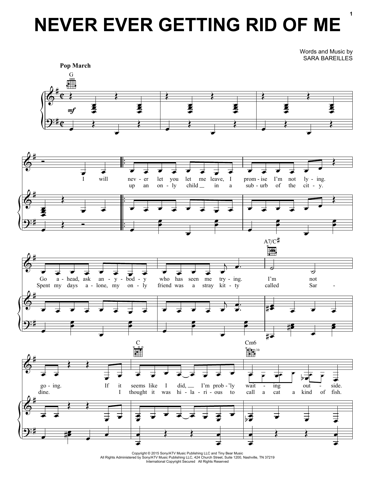 Sara Bareilles Never Ever Getting Rid Of Me (from Waitress The Musical) Sheet Music Notes & Chords for Piano & Vocal - Download or Print PDF