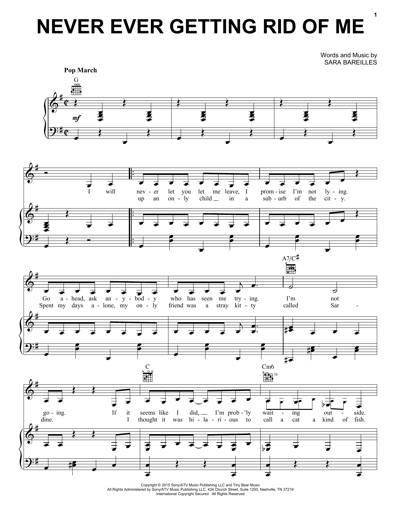 Sara Bareilles Never Ever Getting Rid Of Me (from Waitress The Musical) Sheet Music Notes & Chords for Easy Piano - Download or Print PDF