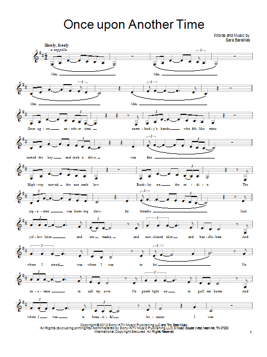 Sara Bareilles Once Upon Another Time Sheet Music Notes & Chords for Piano, Vocal & Guitar (Right-Hand Melody) - Download or Print PDF
