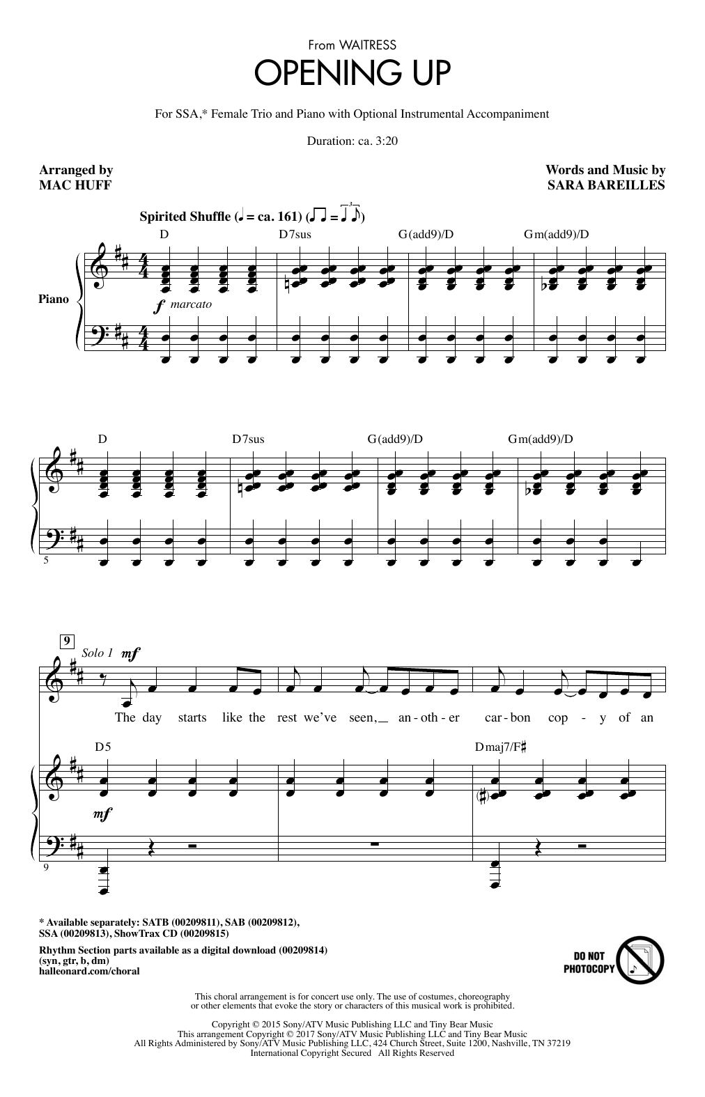 Sara Bareilles Opening Up (from Waitress The Musical) (arr. Mac Huff) Sheet Music Notes & Chords for SATB - Download or Print PDF