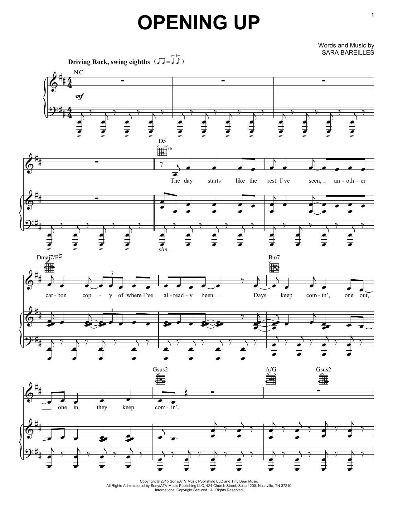Sara Bareilles Opening Up (from Waitress The Musical) Sheet Music Notes & Chords for Easy Piano - Download or Print PDF