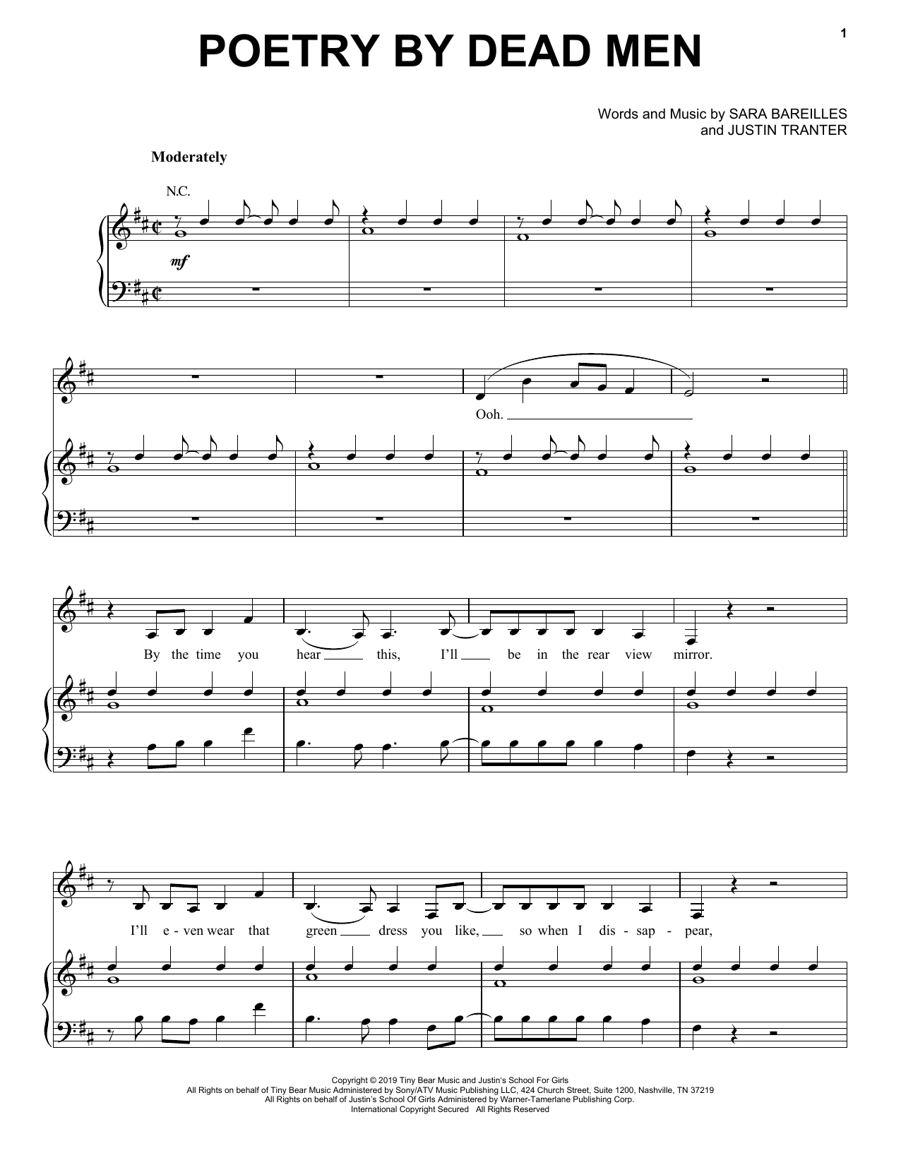 Sara Bareilles Poetry By Dead Men Sheet Music Notes & Chords for Piano, Vocal & Guitar (Right-Hand Melody) - Download or Print PDF