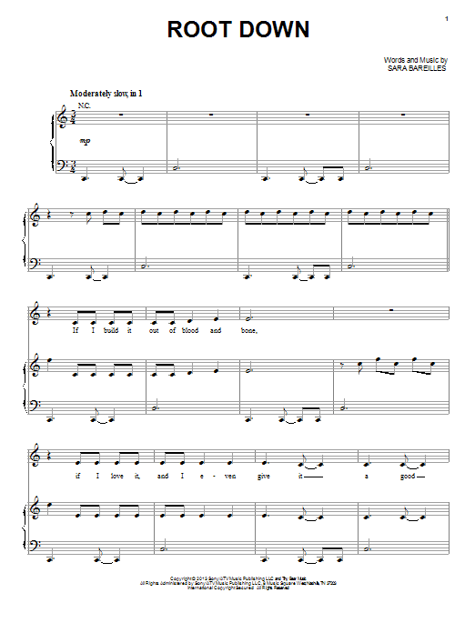 Sara Bareilles Root Down Sheet Music Notes & Chords for Piano, Vocal & Guitar (Right-Hand Melody) - Download or Print PDF