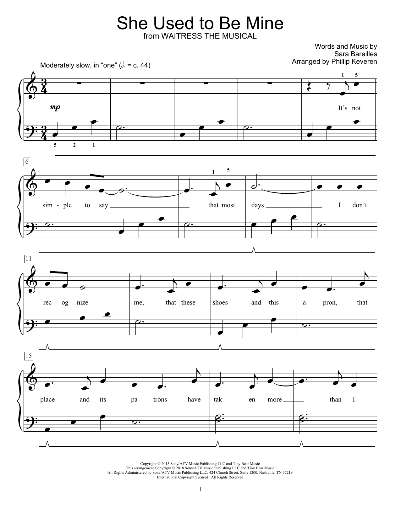Sara Bareilles She Used To Be Mine (from Waitress) (arr. Phillip Keveren) Sheet Music Notes & Chords for Educational Piano - Download or Print PDF