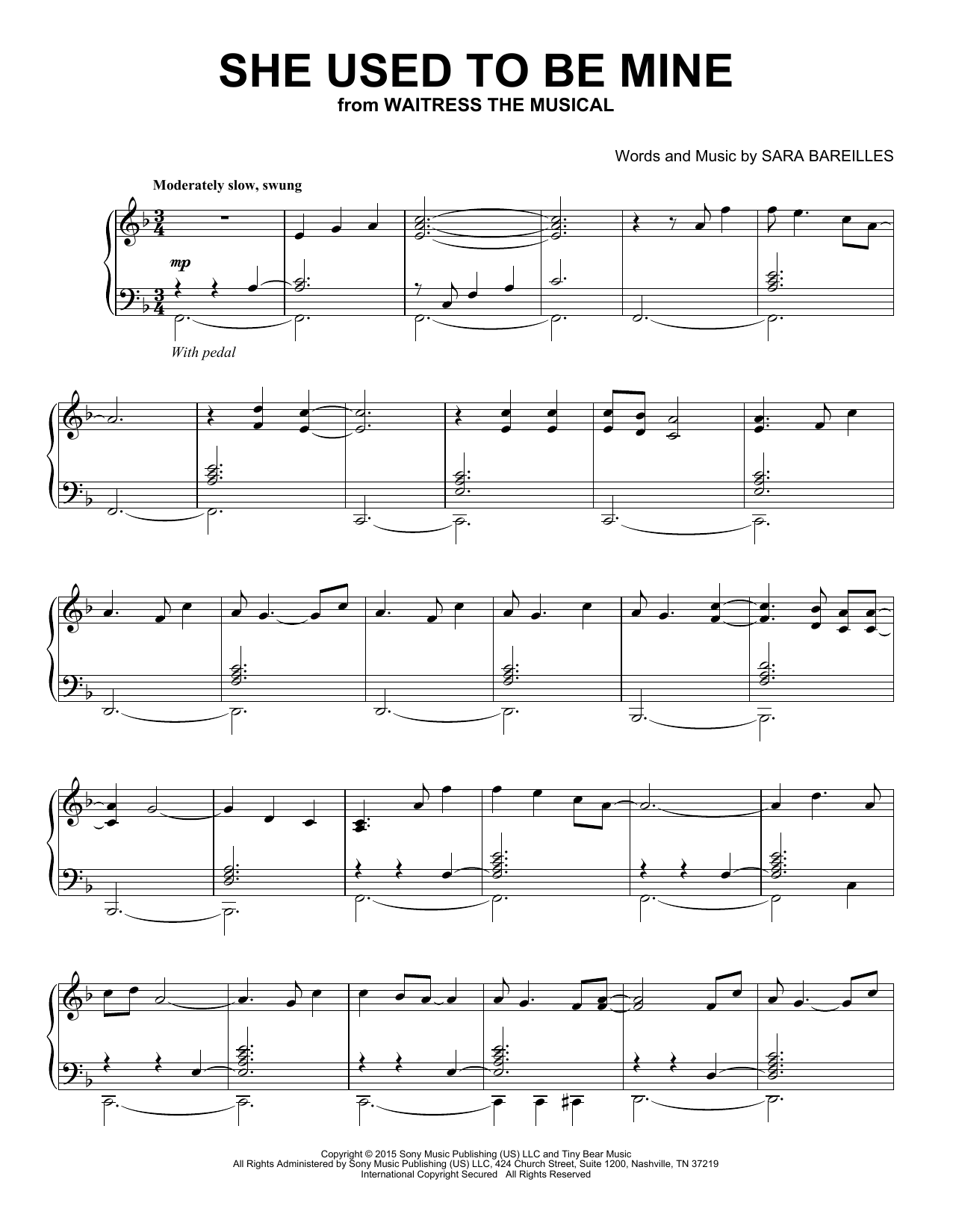 Sara Bareilles She Used To Be Mine (from Waitress) (Peaceful Piano Solo) Sheet Music Notes & Chords for Piano Solo - Download or Print PDF Sara Bareilles She Used To Be Mine (from Waitress) (Peaceful Piano Solo) Sheet Music Notes & Chords for Piano Solo - Download or Print PDF