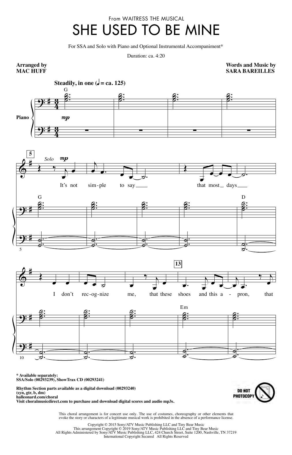 Sara Bareilles She Used To Be Mine (from Waitress the Musical) (arr. Mac Huff) Sheet Music Notes & Chords for Choir - Download or Print PDF