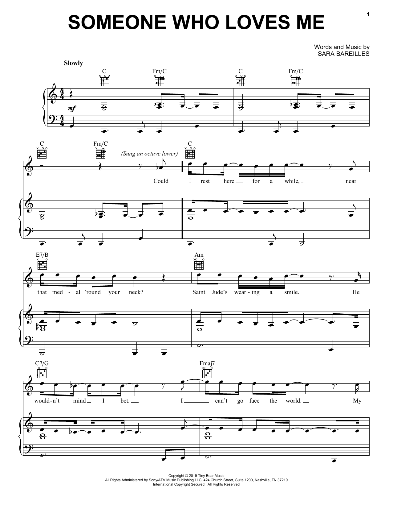 Sara Bareilles Someone Who Loves Me Sheet Music Notes & Chords for Piano, Vocal & Guitar (Right-Hand Melody) - Download or Print PDF