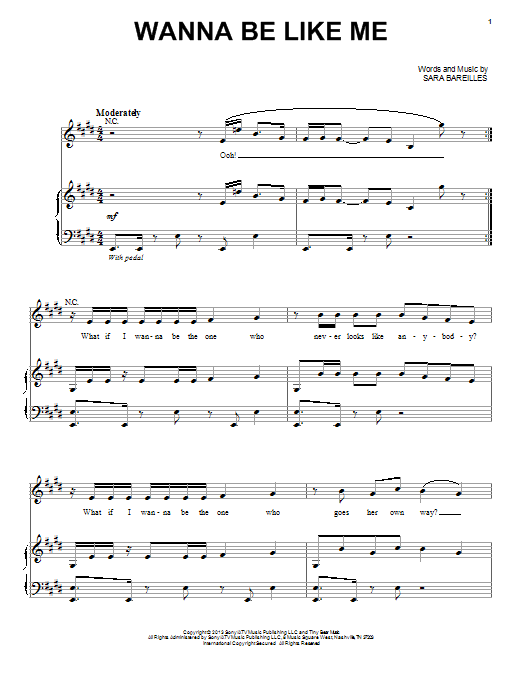 Sara Bareilles Wanna Be Like Me Sheet Music Notes & Chords for Piano, Vocal & Guitar (Right-Hand Melody) - Download or Print PDF