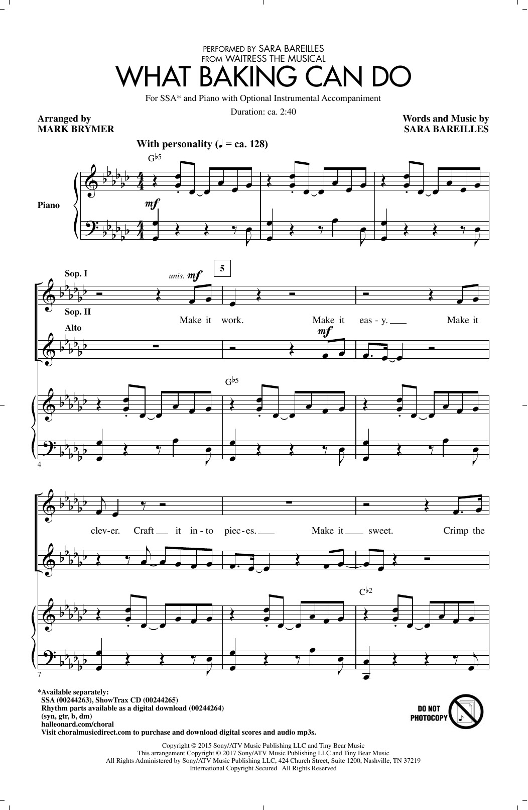 Sara Bareilles What Baking Can Do (arr. Mark Brymer) Sheet Music Notes & Chords for SSA - Download or Print PDF