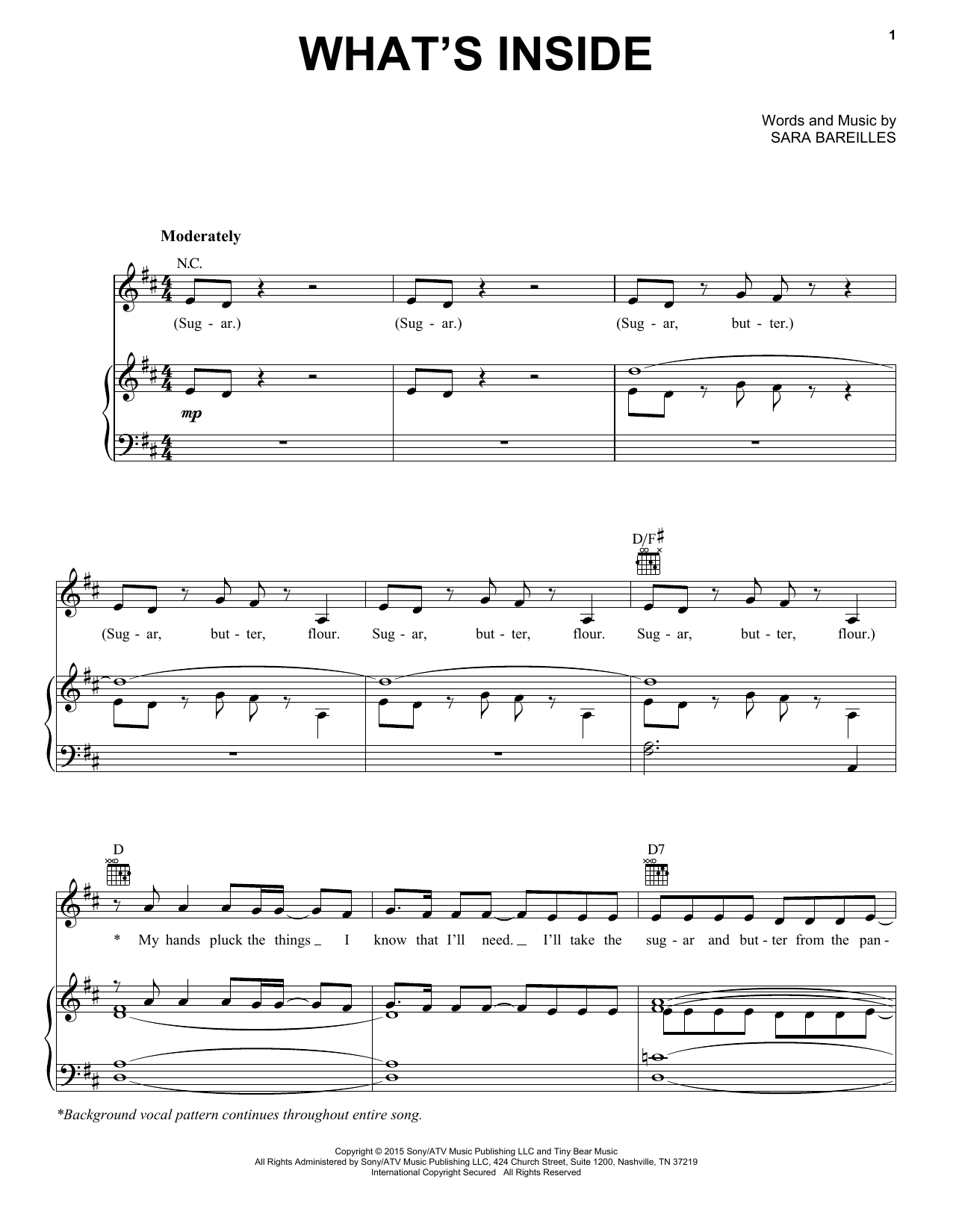Sara Bareilles What's Inside (from Waitress The Musical) Sheet Music Notes & Chords for Piano & Vocal - Download or Print PDF