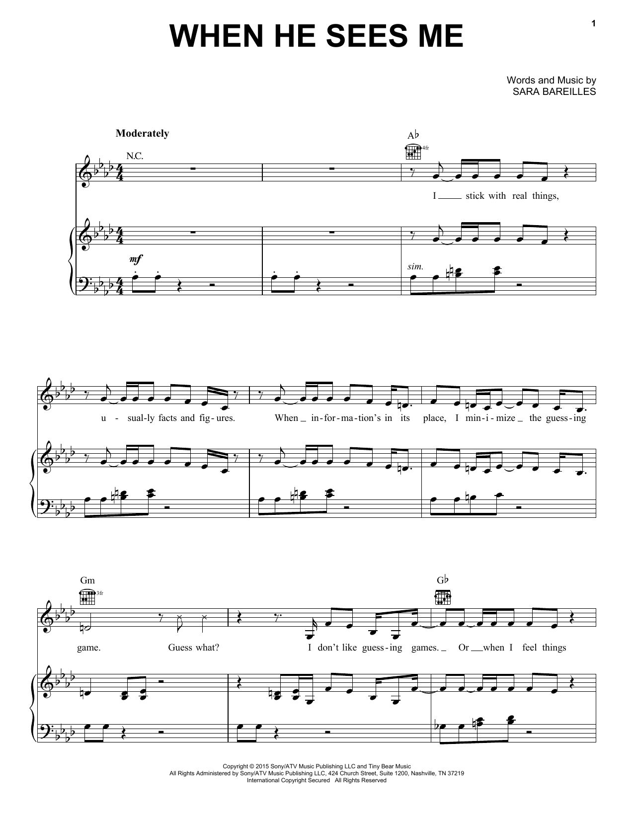 Sara Bareilles When He Sees Me (from Waitress The Musical) Sheet Music Notes & Chords for Easy Piano - Download or Print PDF